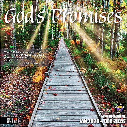 RED EMBER Calendario mensual de pared colgante con versículos bíblicos de God's Promises 2024, 12 x 24 pulgadas, abierto, papel grueso y resistente,