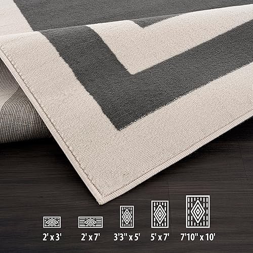 Miniatura 5 de CAMILSON Alfombra gris oscuro de 2 x 3 pies, diseño de bordes para entrada, alfombras de entrada de sala de estar, alfombra de interior gris oscuro