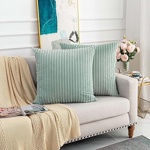 Miniatura 775 de UGASA - Juego de 2 fundas de almohada de terciopelo a rayas, funda decorativa para cojín con cremallera oculta para el hogar, sofá, dormitorio,