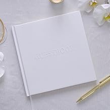 Ginger Ray White Embossed Wedding Guest Book with 32 Gold-edged Pages & White Ribbon Bookmark