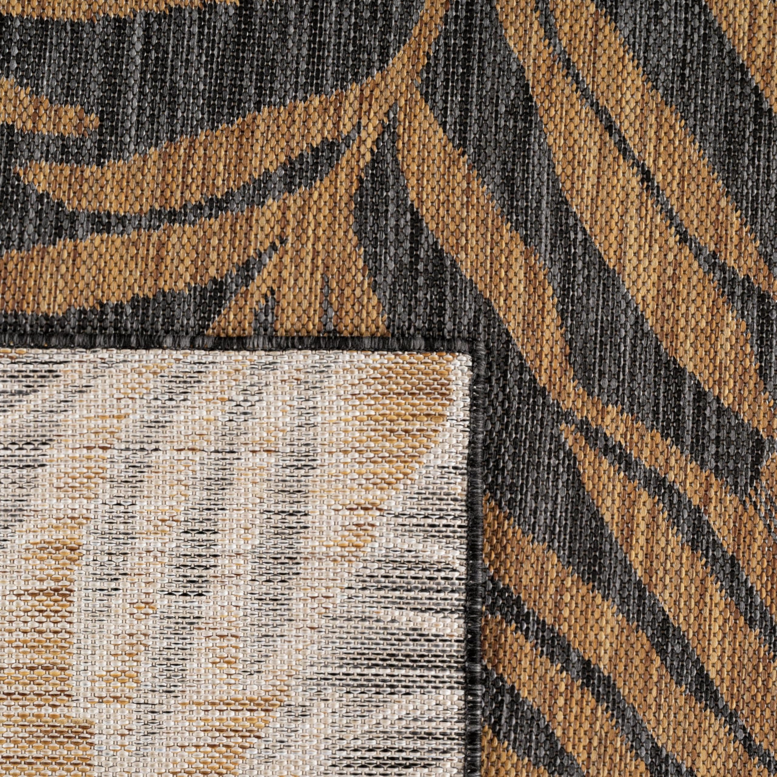 HomebyHome Tapis Extérieur Noir Effet Jute 200x280 cm Balcon Terrasse Jardin Résistant UV Grand XL Motif Palmier Tissage Plat
