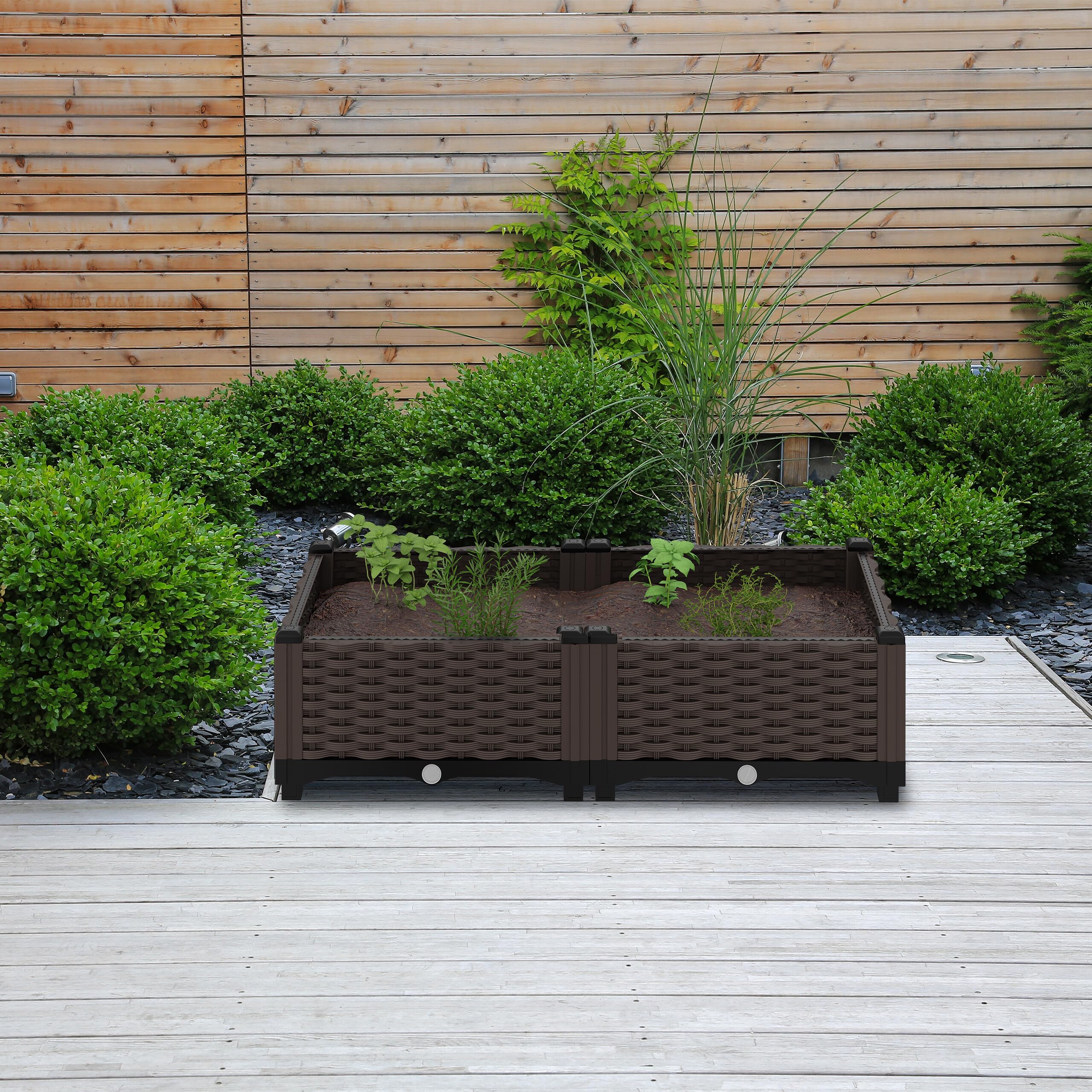 Relaxdays Jardinière, Aspect rotin, H x L x P : 38 x 80 x 40 cm, pour Le Balcon, Le Jardin ou la terrasse, Marron