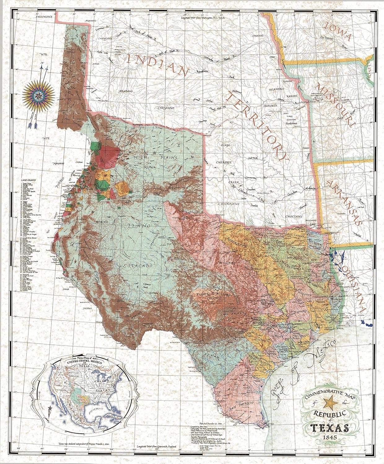 Republic Of Texas Map Amazon.com : Republic Of Texas 1845 By John Davis : Office Products