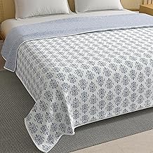 100% Cotton Reversible Dohar 150GSM Quilt Blanket for All Season | Lightweight AC Quilt Comforter | Super Soft Bed Blanket (Single, SUSANE-Blue)