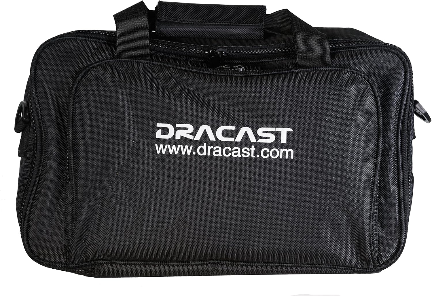 Black padded soft carry case with the Dracast logo on the front.