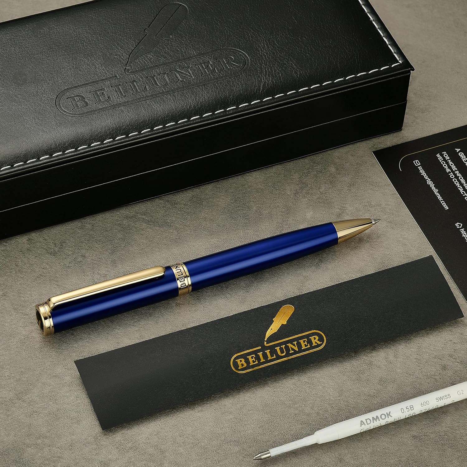 BEILUNER Luxury Personalized Gel Pen with 24K Gold Finish, Blue Piano Lacquer, Luxury Grade Craftsmanship, Best Pen Gift Set for Men and Women, Professional, Executive, Office, Retractable Nice Pens