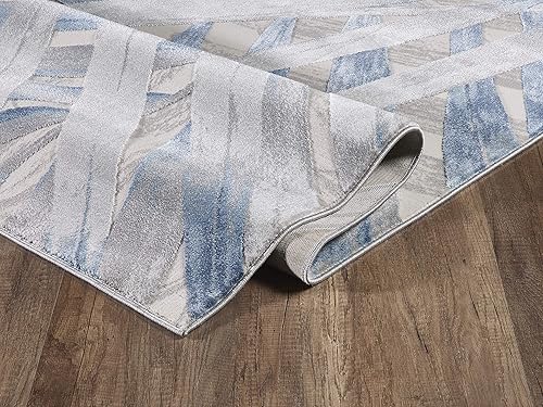 Miniatura 6 de Abani Nova Collection - Alfombra de 8 pies 11 pulgadas x 12 pies, diseño floral de hoja de palma, color azul, gris y beige, alfombra de estilo