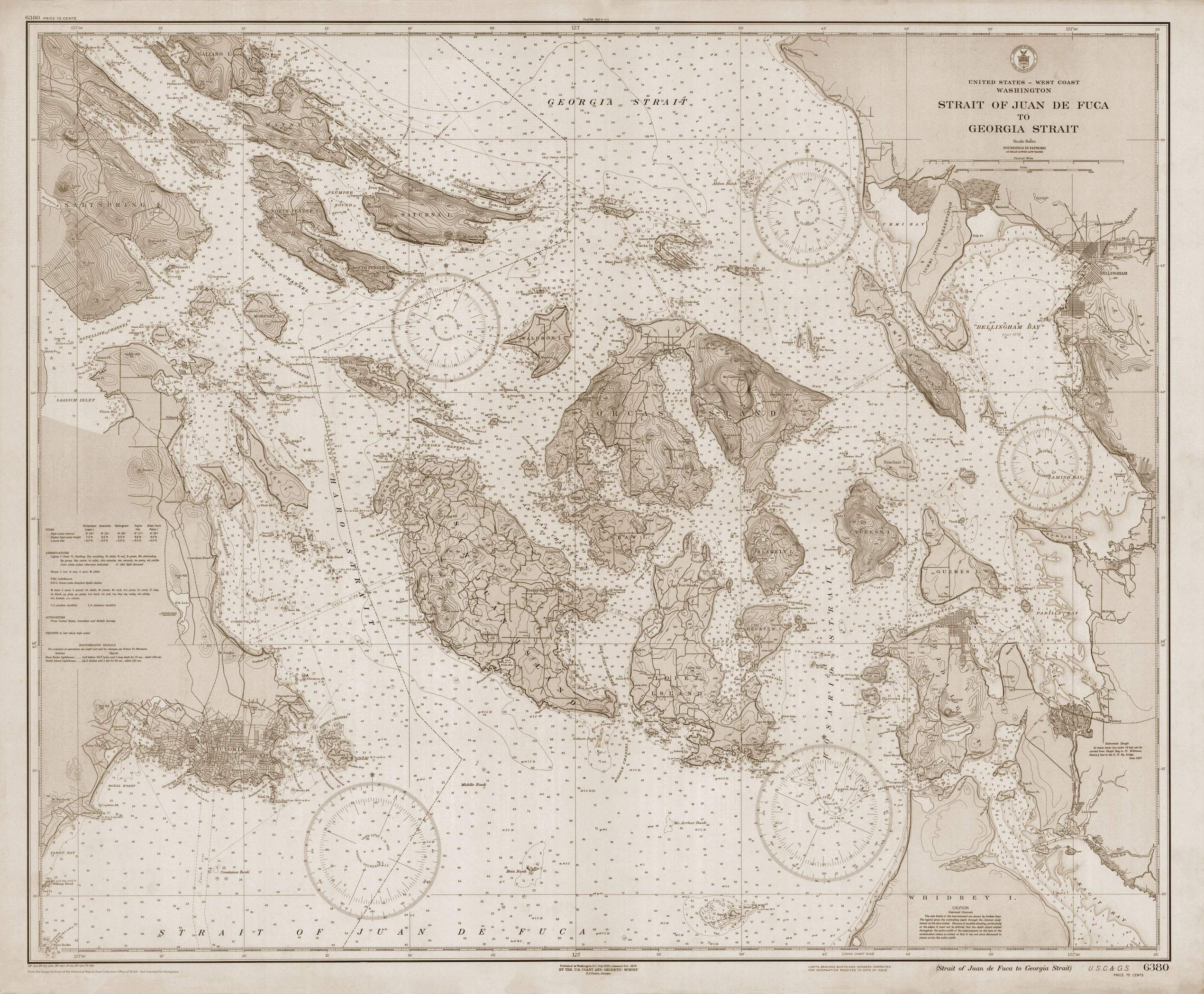 San Juan Islands 1933 (Sepia) - Vintage Map Reproduction - Nautical Decor - Wall Art (24"x36")