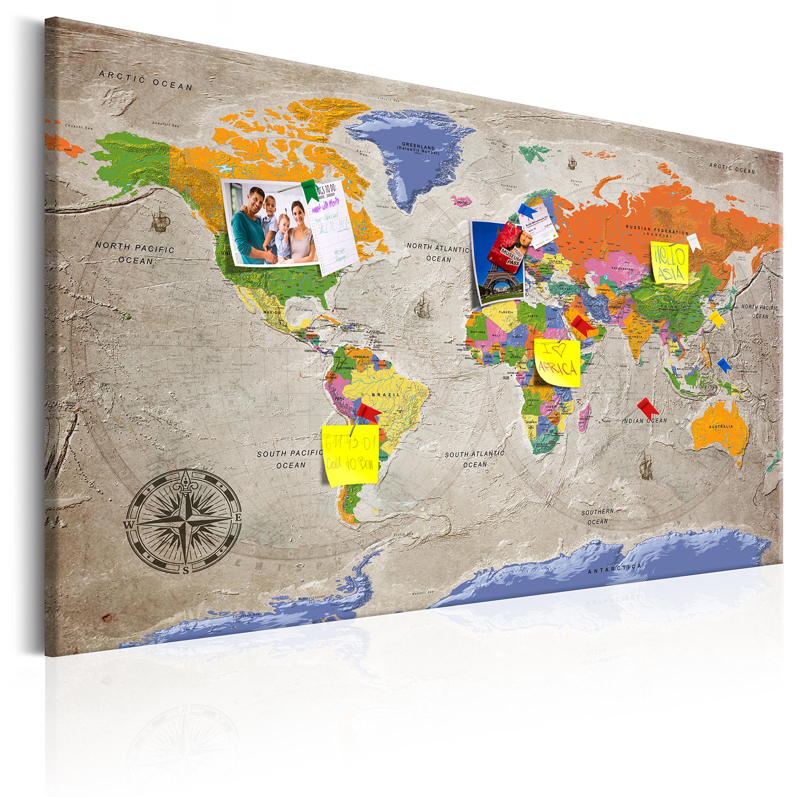 murandoWorld map with pinboard 90x60 cm 1 Piece Print on Non Woven Canvas Beaverboard Canvas Practical pinboard to Pinching Your Notes World map k-A-0133-v-a