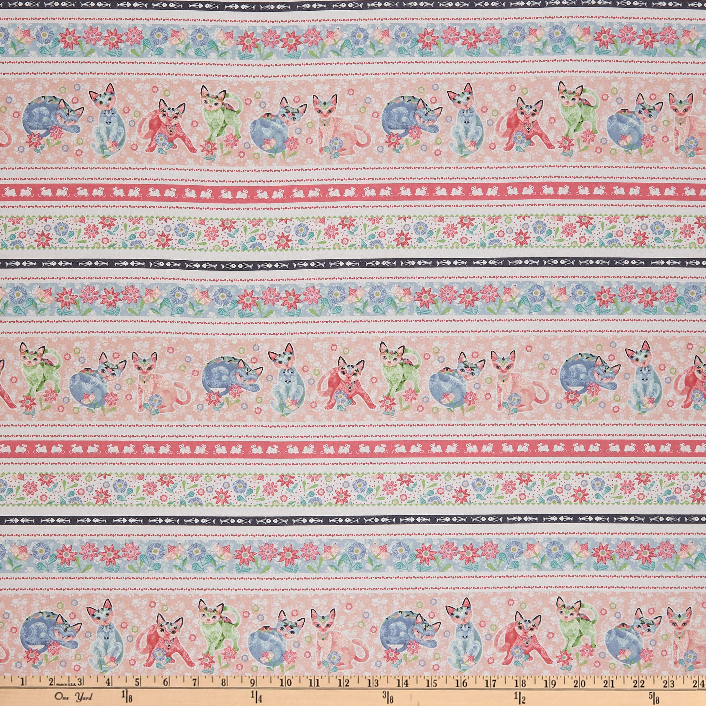Studio E FabricsFancy Cats Border Stripe Fabric, Multi