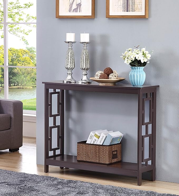 Espresso Finish 2Tier Square Design Occasional Console