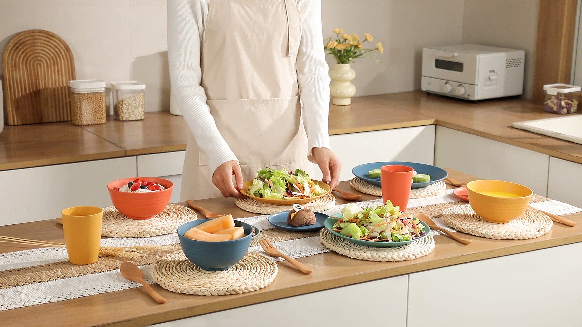 Amazon.com: 40-Piece Unbreakable Plastic Wheat Straw Dinnerware