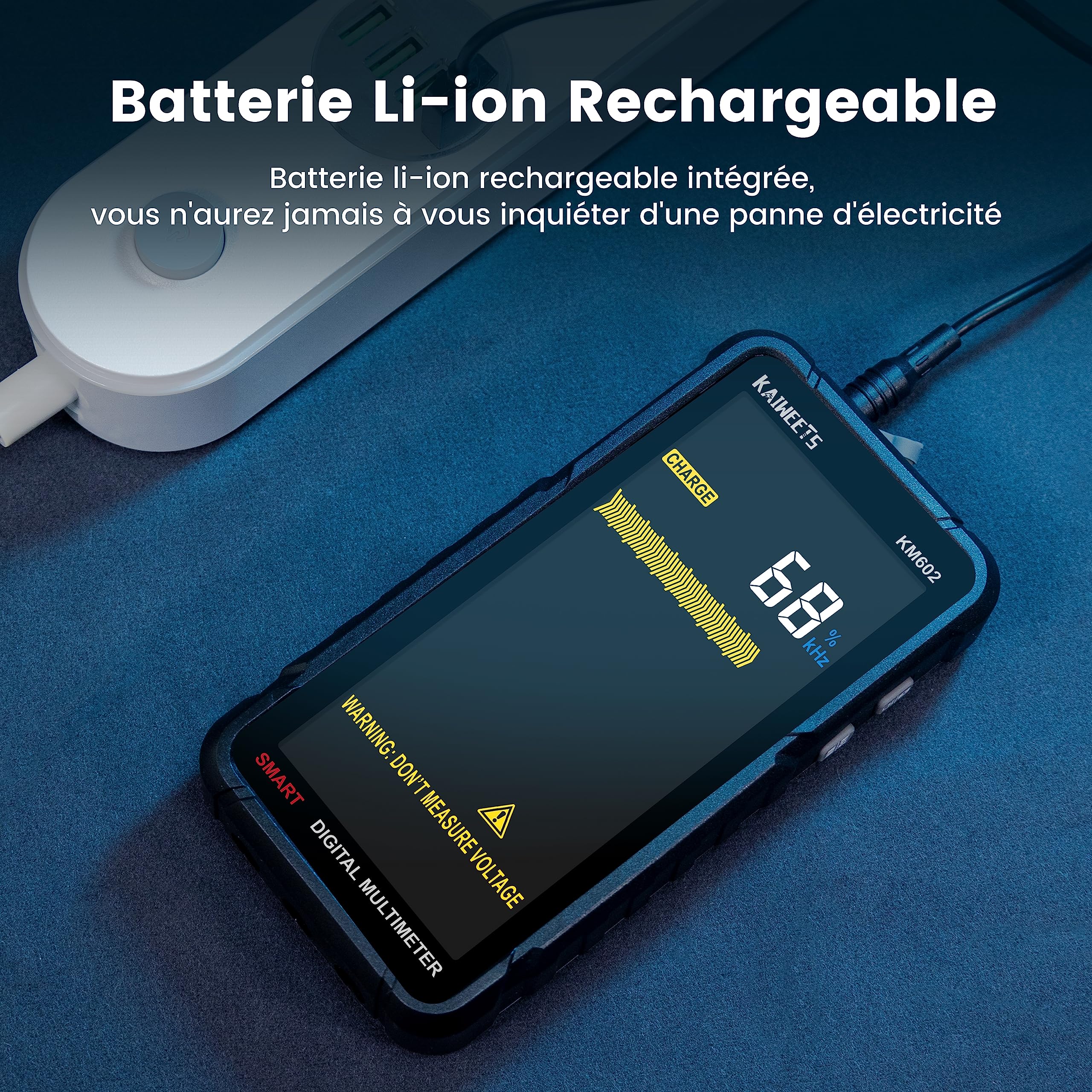 KAIWEETS Multimètre Automatique Rechargeable 6000 Comptes, Multimètre Numérique Professionnel, Testeur Electrique, Mesure de Courant Tension Résistance Continuité Capacité Diode Fréquence