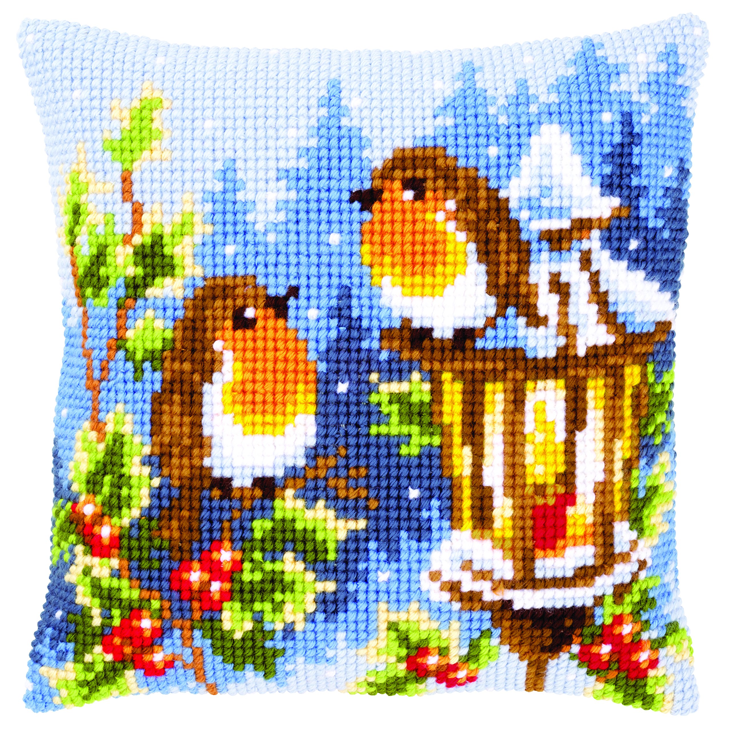 Vervaco Robins at The Lantern Cushion Cross Stitch Kit