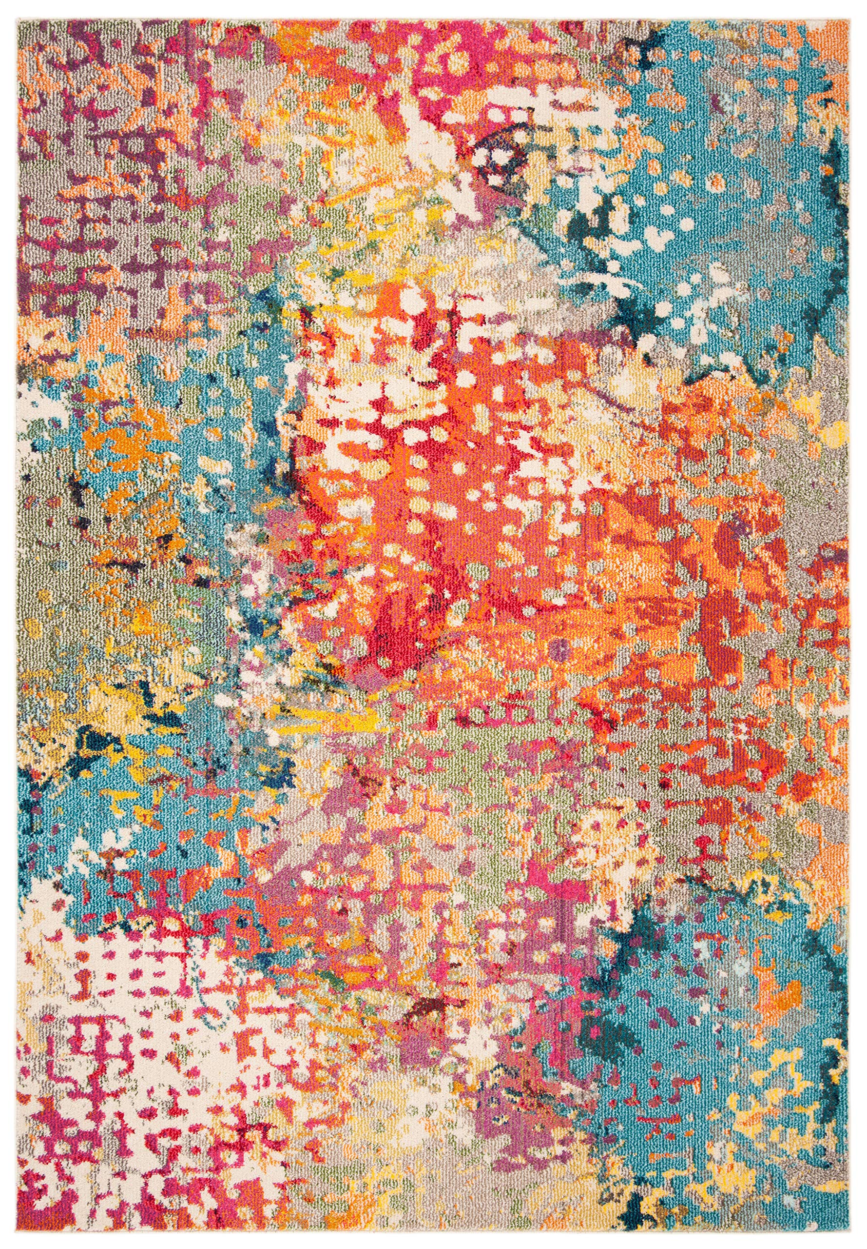 SAFAVIEH Tapis Boho pour Salon, Salle à Manger, Chambre à Coucher - Madison Collection, Tapis à Poil Court, Ivoire et Multi, 160 X 229 cm