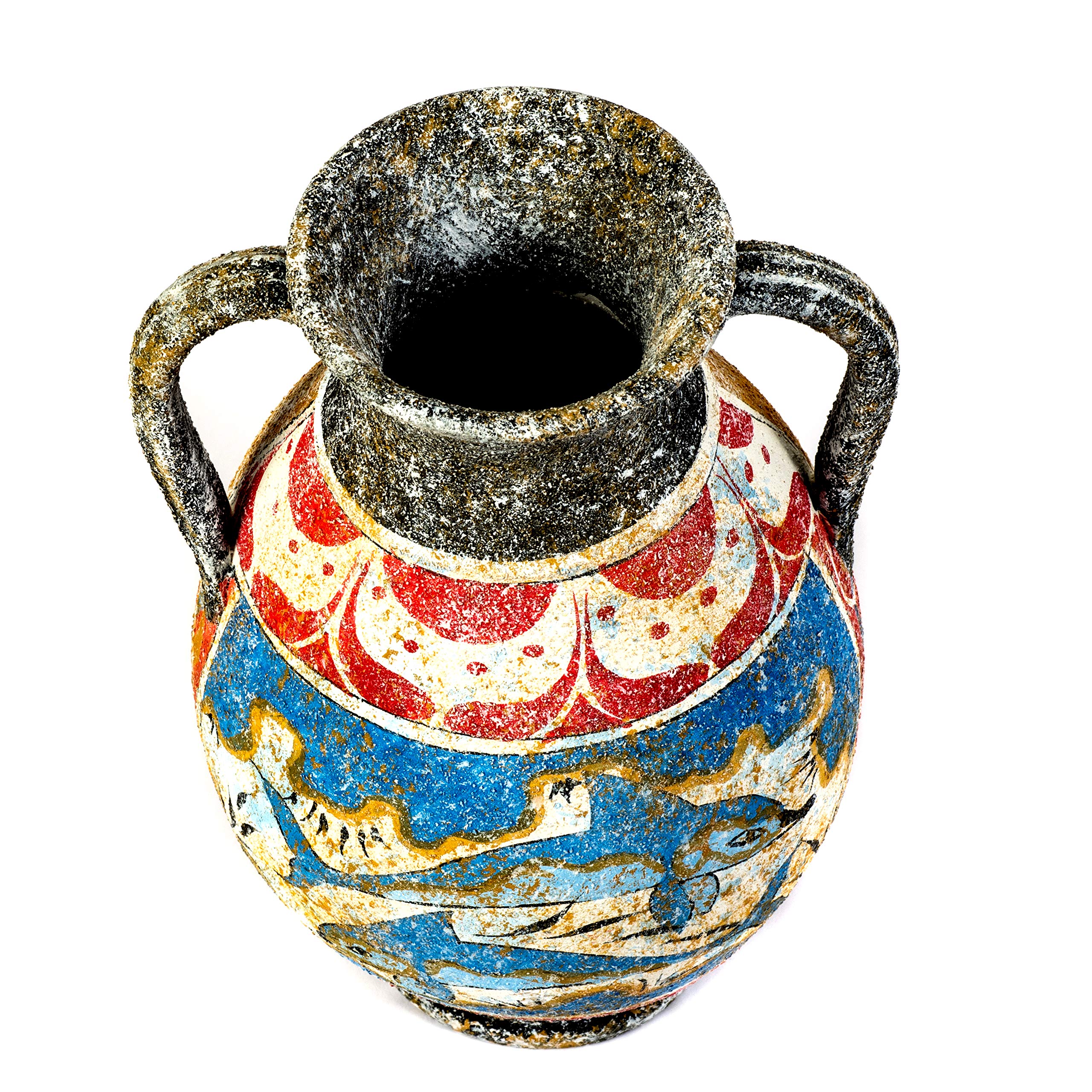 Antike, griechische Minoische Amphore, handgefertigte Keramikvase mit Fresko-Delfinen, Wandbild S