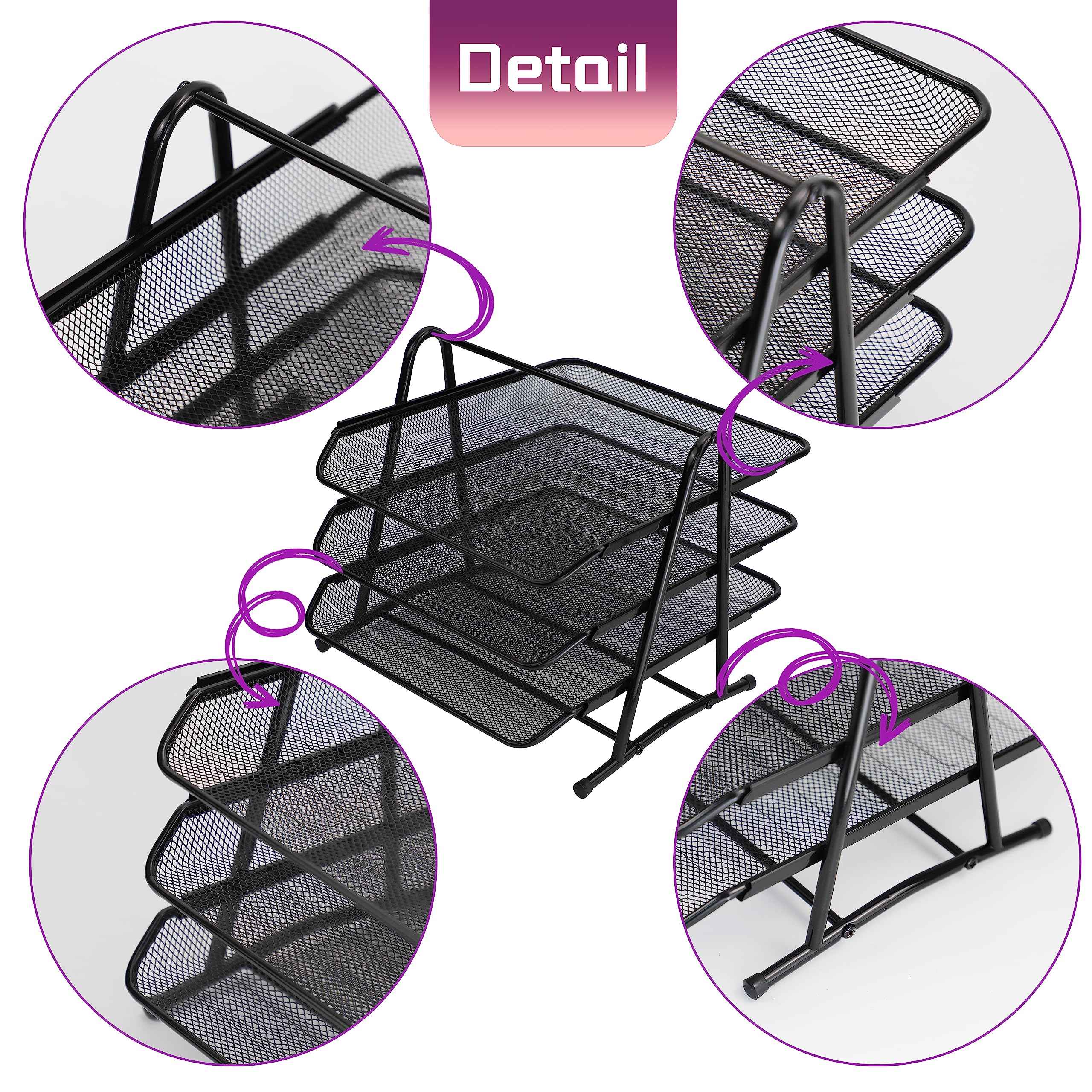 Organizzatore Da Scrivania 3 Vassoi Metallici Raylu - Per Documenti A4, Colore Argento - Foto 5
