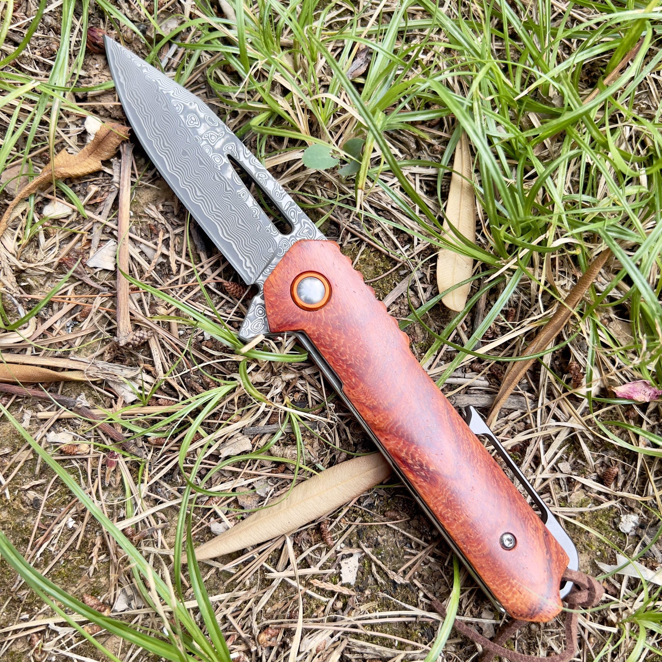 Coltello Pieghevole da Tasca Acciaio Damasco 67 Strati VG10 Lama Affilata e Manico in Legno Collezione Regalo Festa Uomo EDC Camping Tavolo Collezione Caccia Pesca Tradizione Artigianato Line