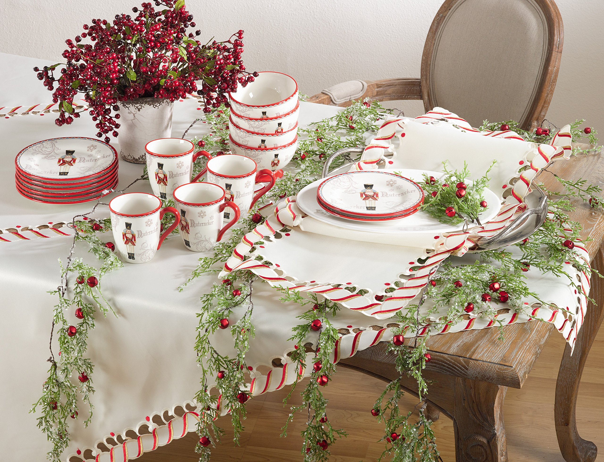 SARO LIFESTYLE 1633.I16108B Bonbon Collection Candy Cane Design Christmas Holiday Table Runner, 100% Polyester, Ivory - Image 3
