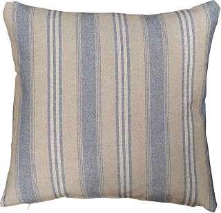 Nautical Striped Preppy Style Cushion Cover. 100% Cotton, Double Sided. Mineral Blue & Natural Linen, Seaside Deckchair Inspired Design. 17x17" Square Cover Only.