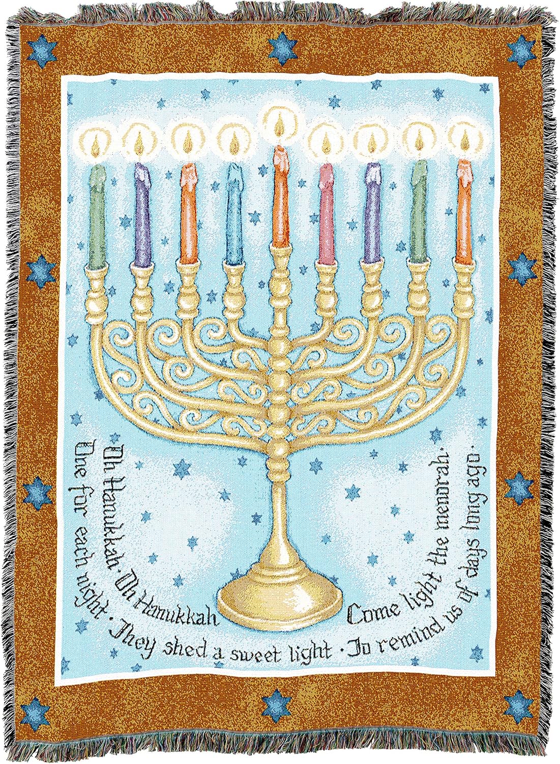 Pure Country Weavers Eight Days Hanukkah Blanket by Judy Hand - Gift Hanukkah Tapestry Throw Woven from Cotton - Made in The USA (72x54)