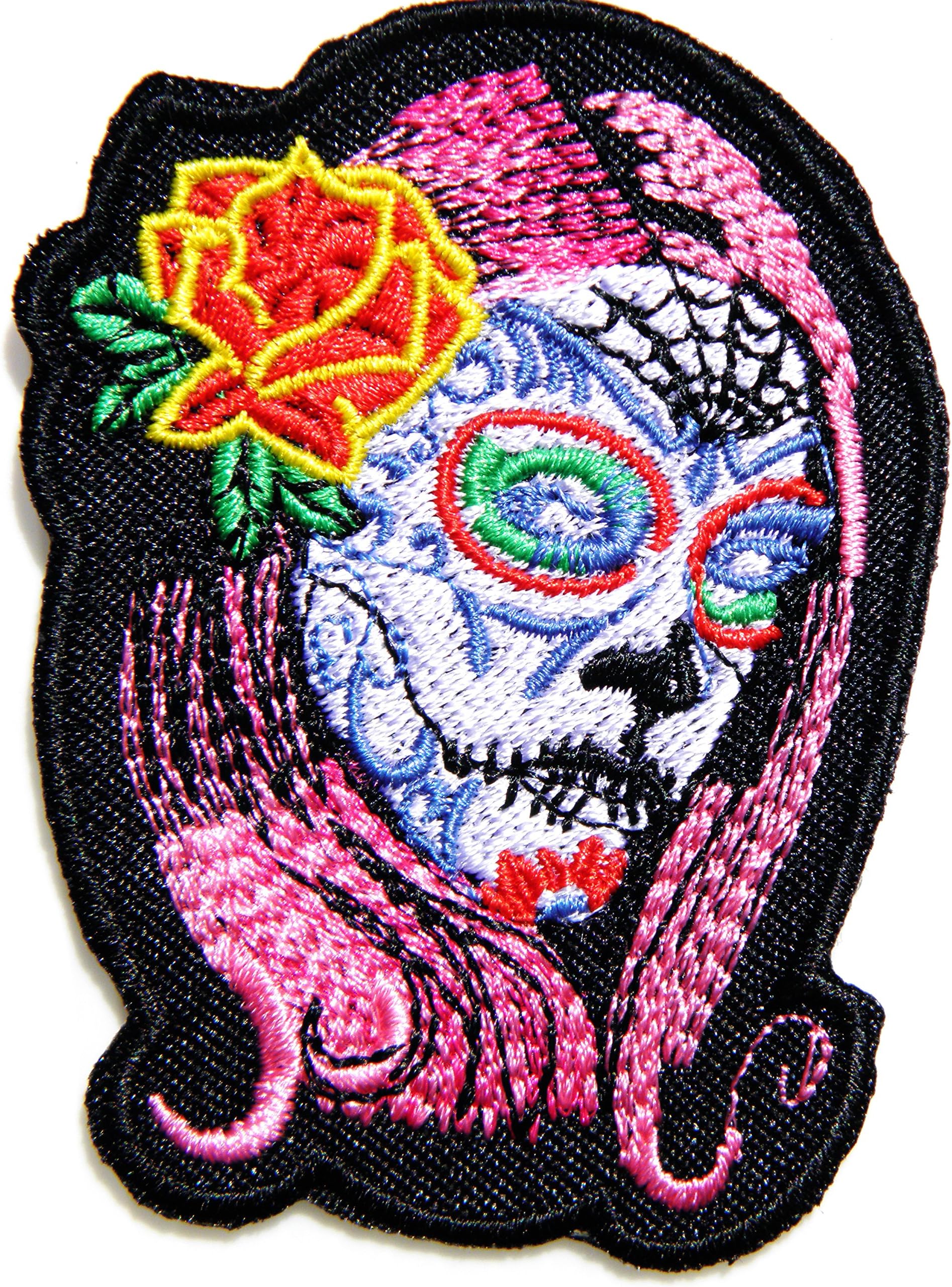 Red Rose Sugar Skull Zombie Ghost Day Of The Death Love Never Die Rockabilly Lady Rider Hippie Punk Tatoo Jacket T-shirt Patch Sew Iron on Embroidered Sign Badge Costume