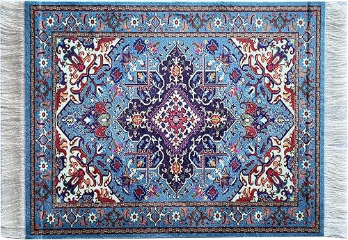 Hermosa alfombrilla de mouse de estilo oriental alfombra, alfombra en miniatura, rectangular, antideslizante, elegante accesorios de oficina (azul)