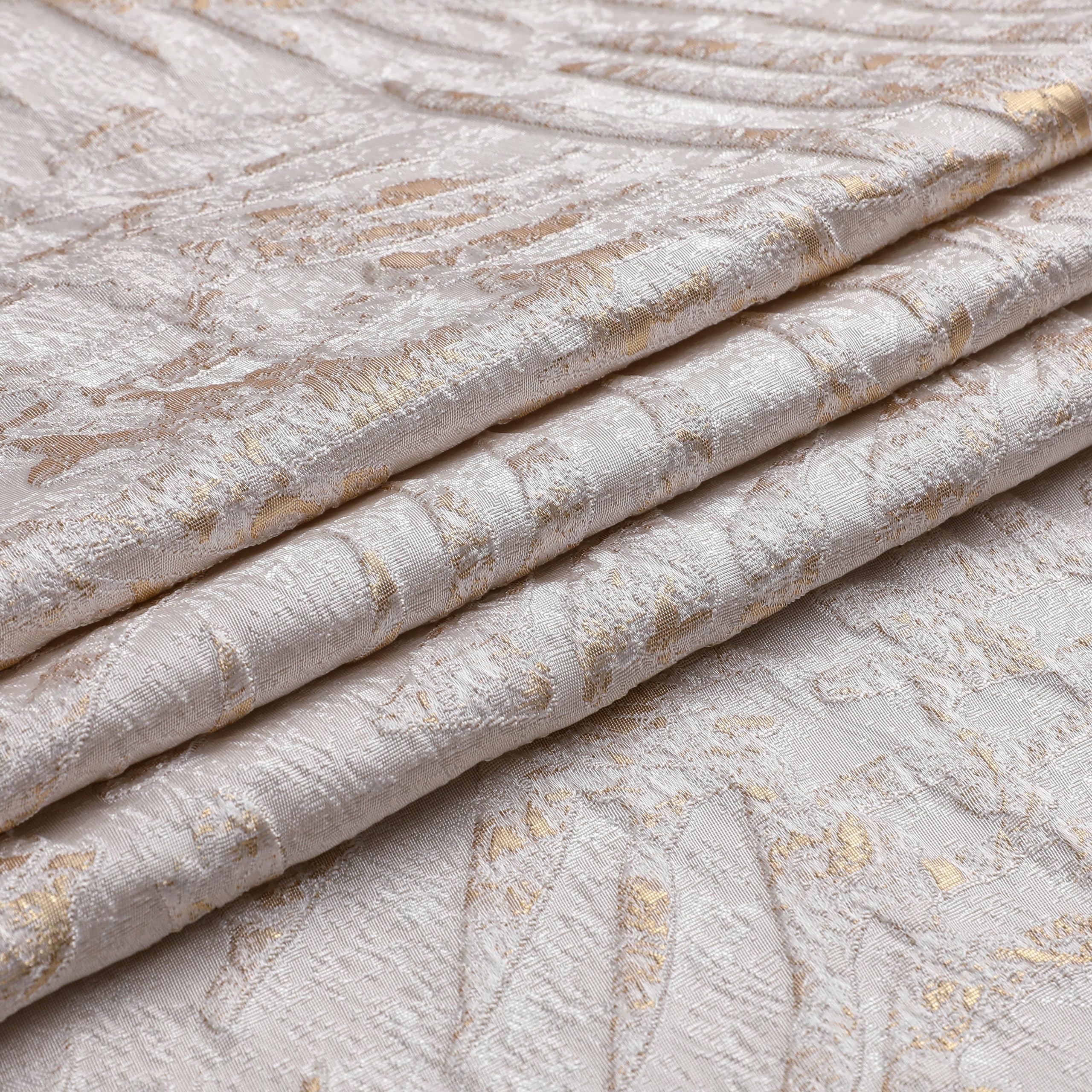 Majestic Giftware Premium Jacquard Fabric (1382-116X144) | 116" Wide X 144" Length Leaves - Gold Cloth for Table Runner, Upholstery, Pillows & Window Treatments | Soft & Washable Cloths for Home
