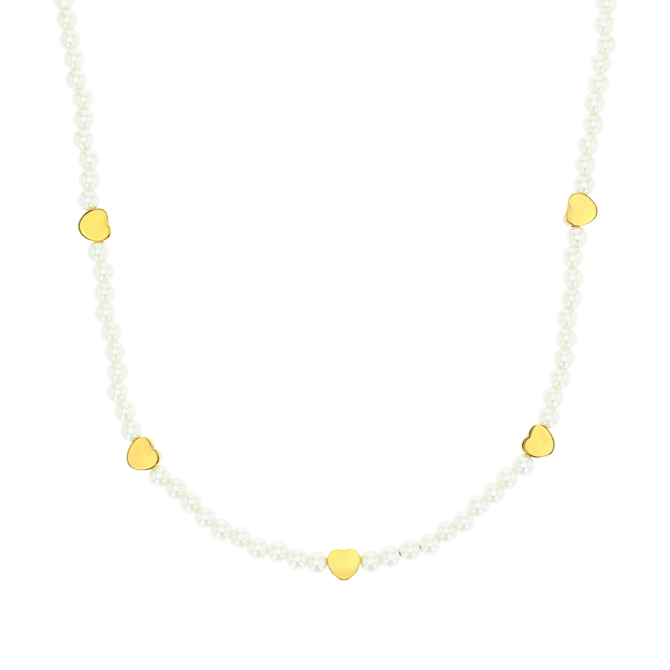 Amor Halskette mit Anhänger aus Edelstahl für Damen, Halsschmuck, teilw. mit Schmuckstein/Perle, IP Gold, Geschenkidee, Kommt in Schmuckbox