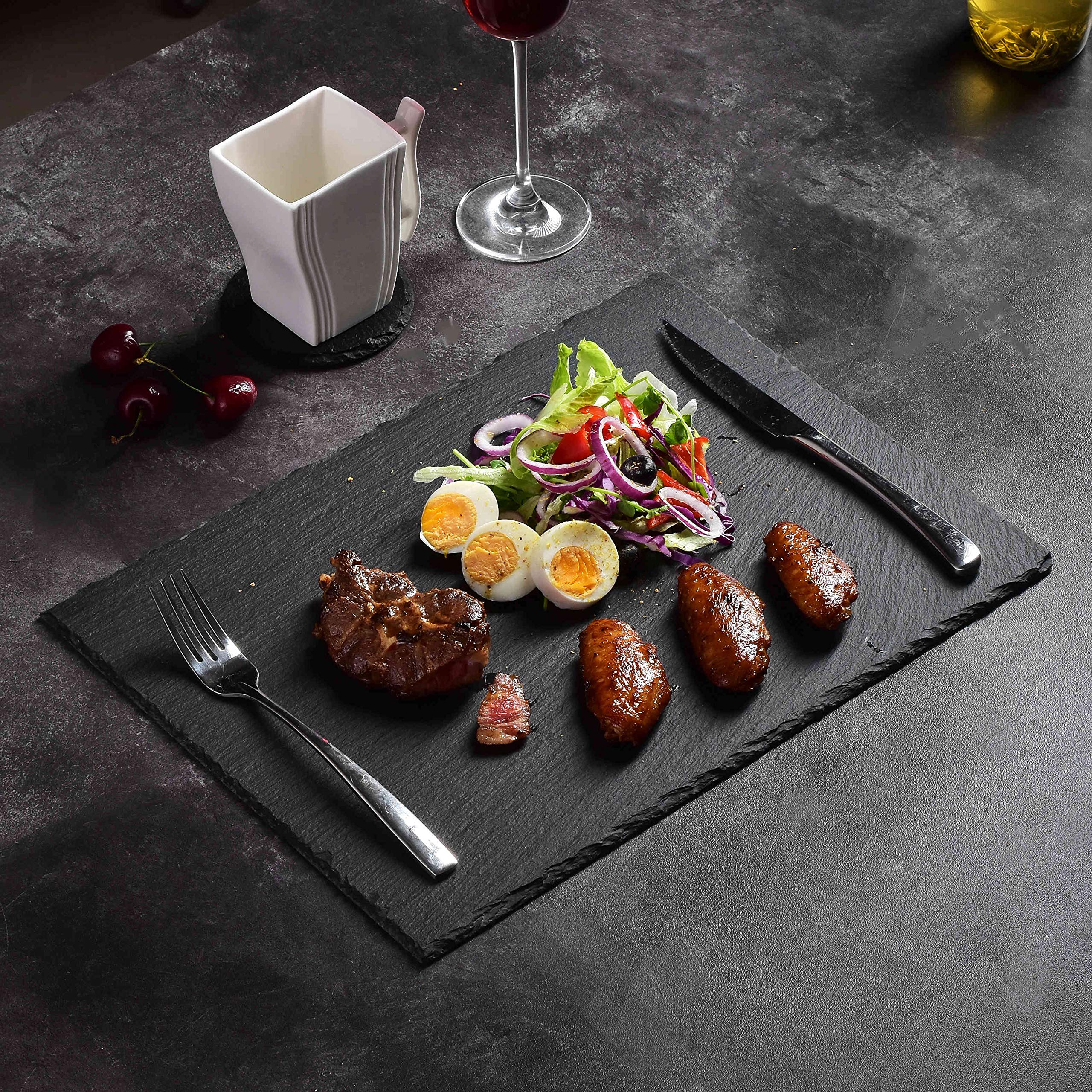 MALACASA Schieferplatten-Set 8-teilig - 4 Große & 4 Kleine Platten Aus Naturstein Für Käse, Snacks & Mehr