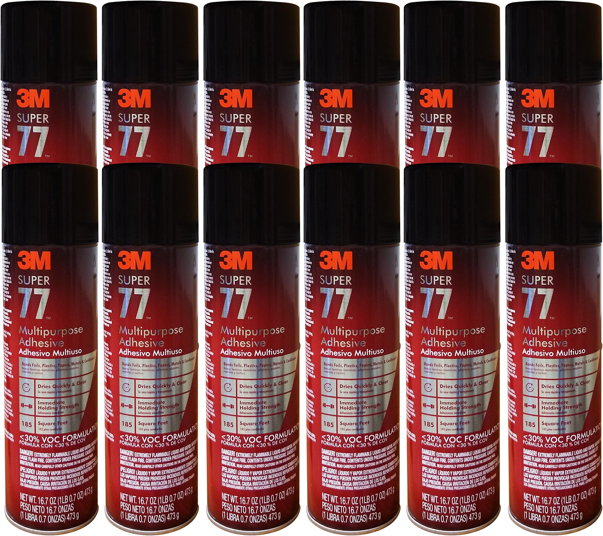 Qty 12 3M Super 77 Spray Glue 16.7 OZ Adhesive for FOIL Plastic Paper Foam Metal