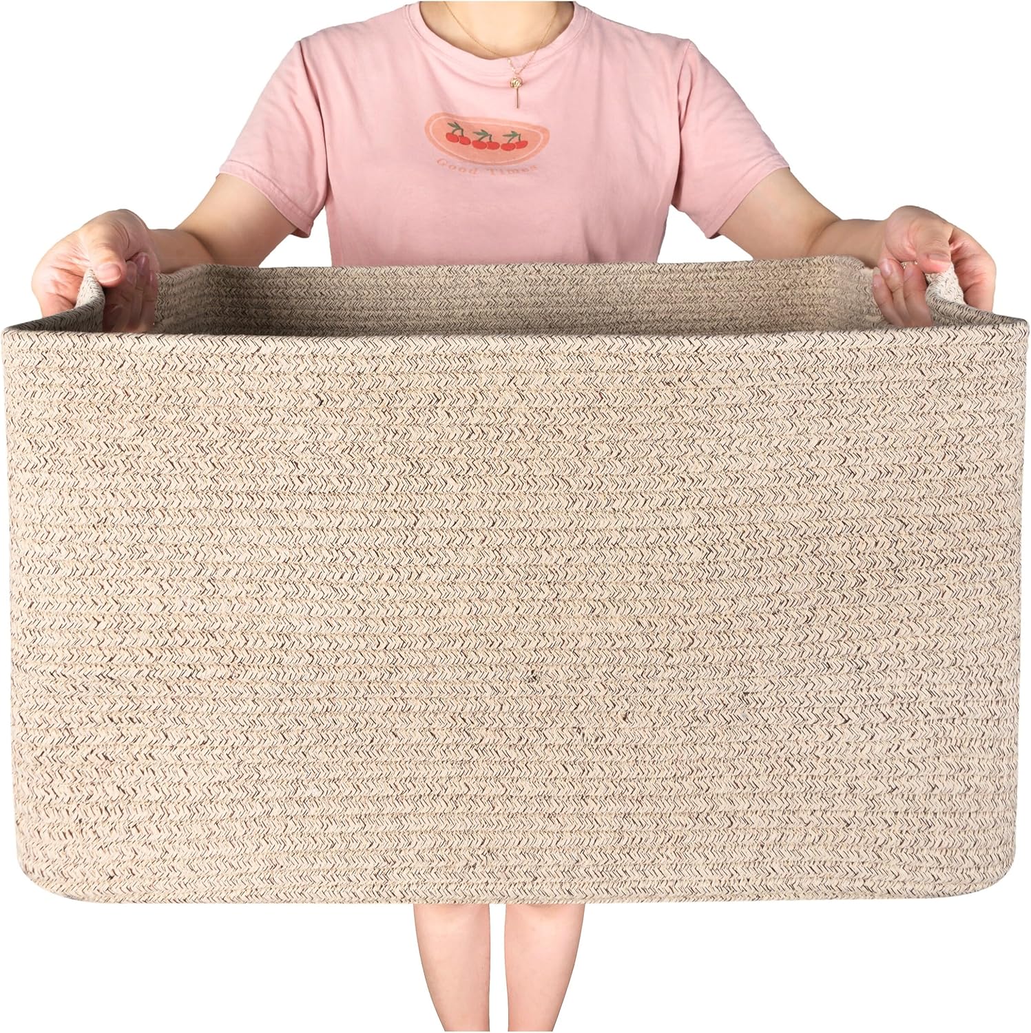 MINTWOOD Design 22in Extra Large Blanket Basket Holder Living Room