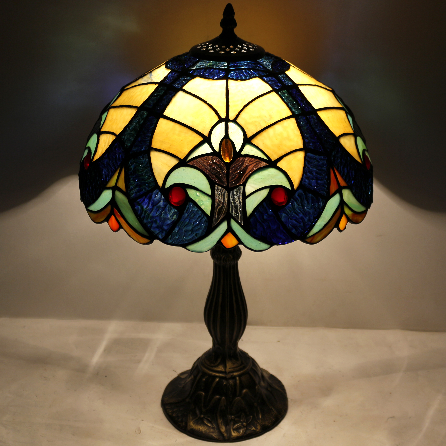 Image of WERFACTORY Tiffany Style Lamp Stained Glass Bedside Table Lamp 18 Inch Tall