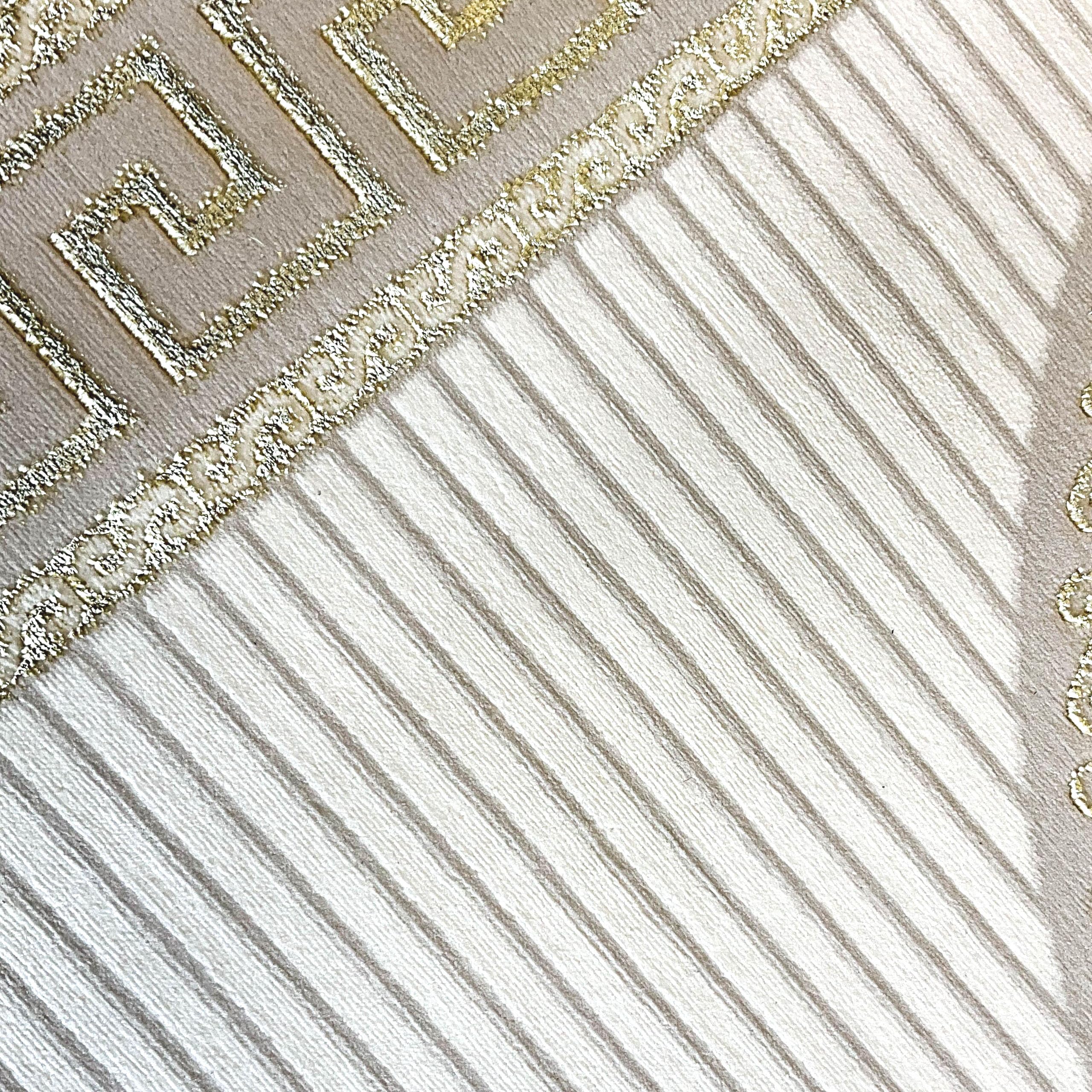 Teppich-Traum Dywan do salonu, sypialni, korytarza, długi bieżnik z krótkim włosiem, orientalny, elegancki ornament, efekt połysku, meander, kremowy, złoty, 100 x 300 cm