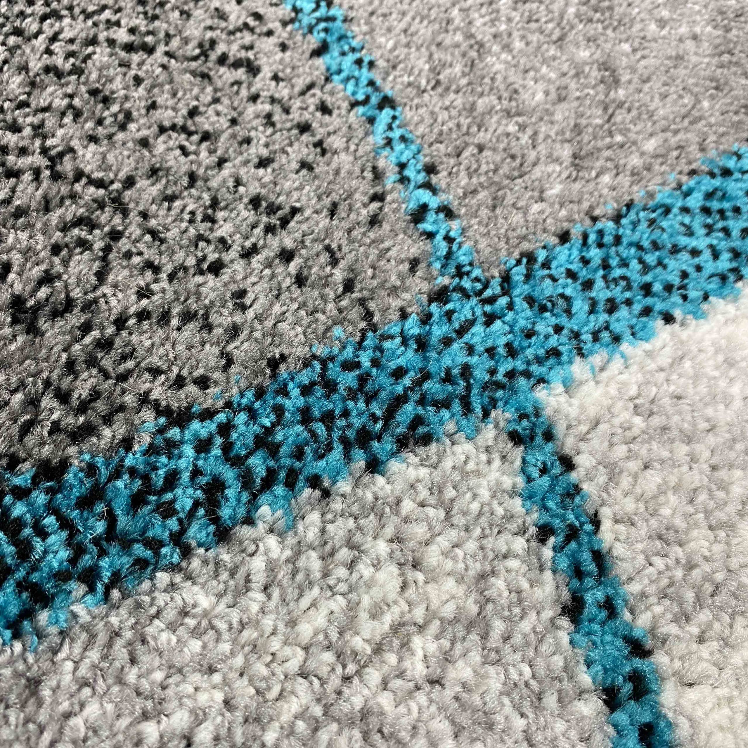 Teppich-Traum Tapis de Salon Moderne Design Vagues en Bleu & Gris Anthracite - Facile à Nettoyer et Durable Größe 140x200 cm