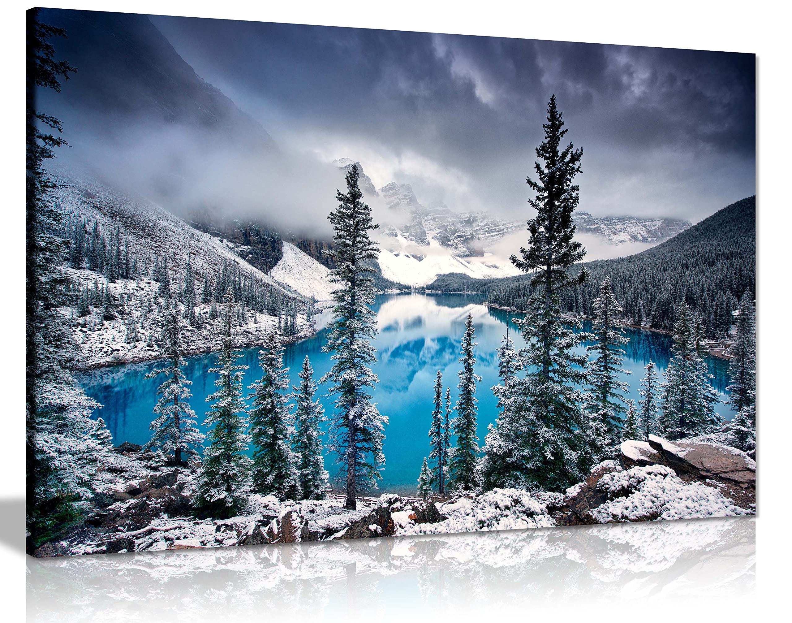 Panther Print Fine Art Prints Moraine Lake In Winter Artistic Framed Canvas Print, Pictures For Home Walls, Bedroom, Living Room & Bathroom Decor 91X61cm (36X24in)