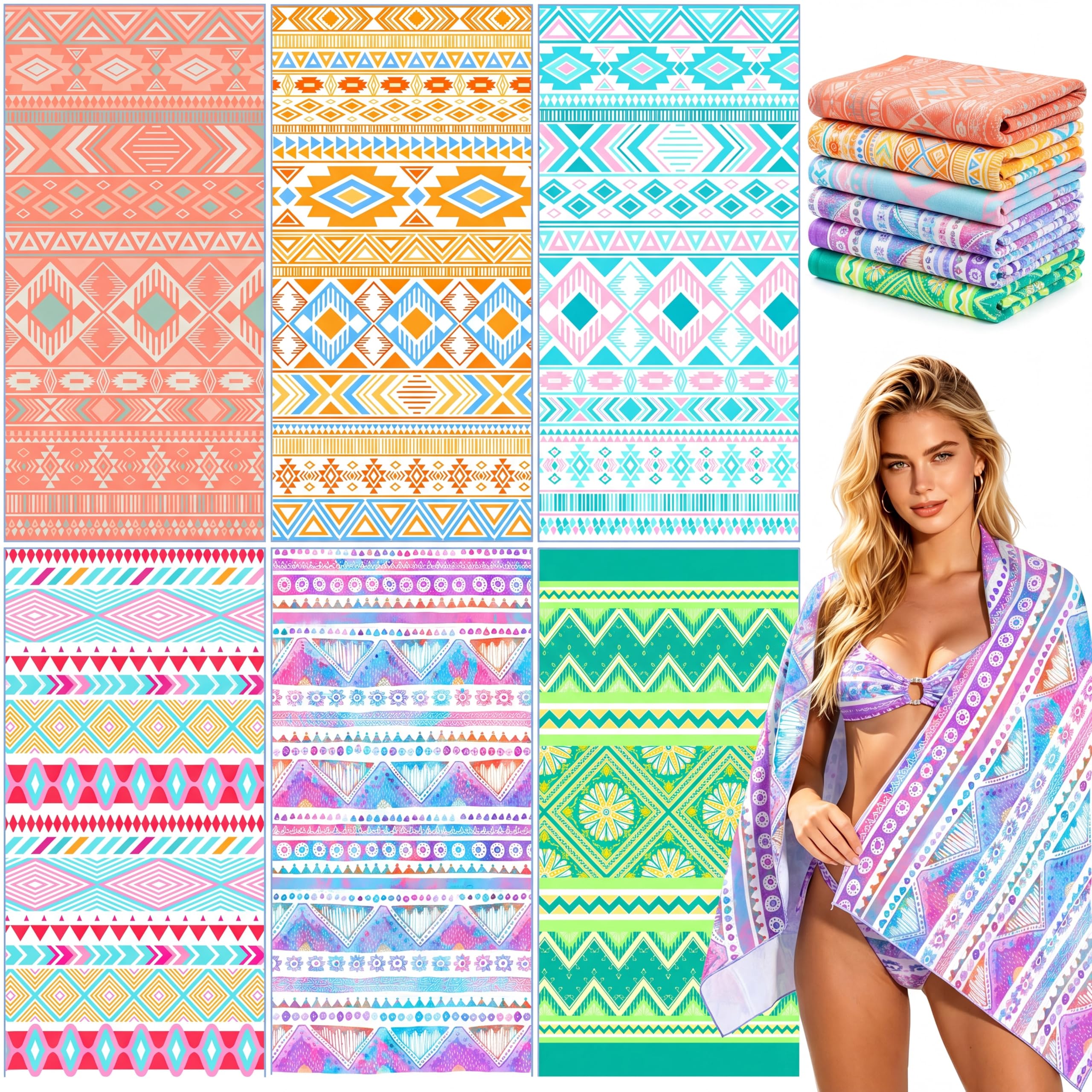 Remagr 12 toallas de playa de microfibra de gran tamaño de 71 x 36 pulgadas, de secado rápido, superabsorbentes, ligeras, extragrandes, sin arena, para adultos, viajes, piscina, yoga, gimnasio (color