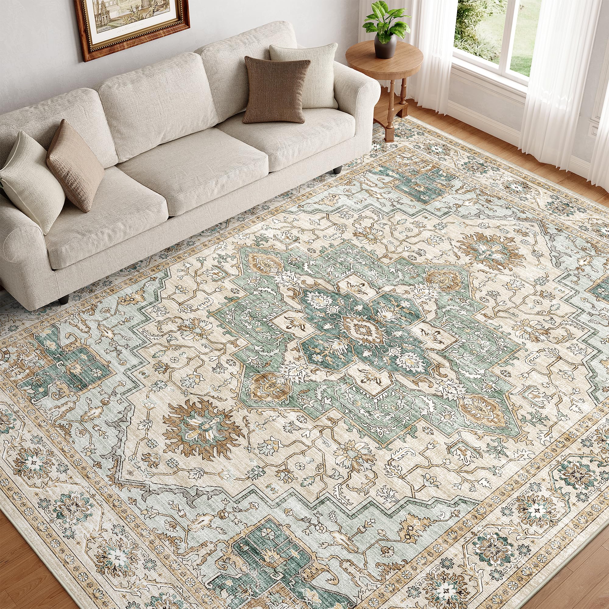 xilixili 9x12 Area Rugs for Living Room, Machine Washable Non Slip Vintage Rug, Non-Slip Stain Resistant, Large Soft Home Decor Rug for Bedroom Dining