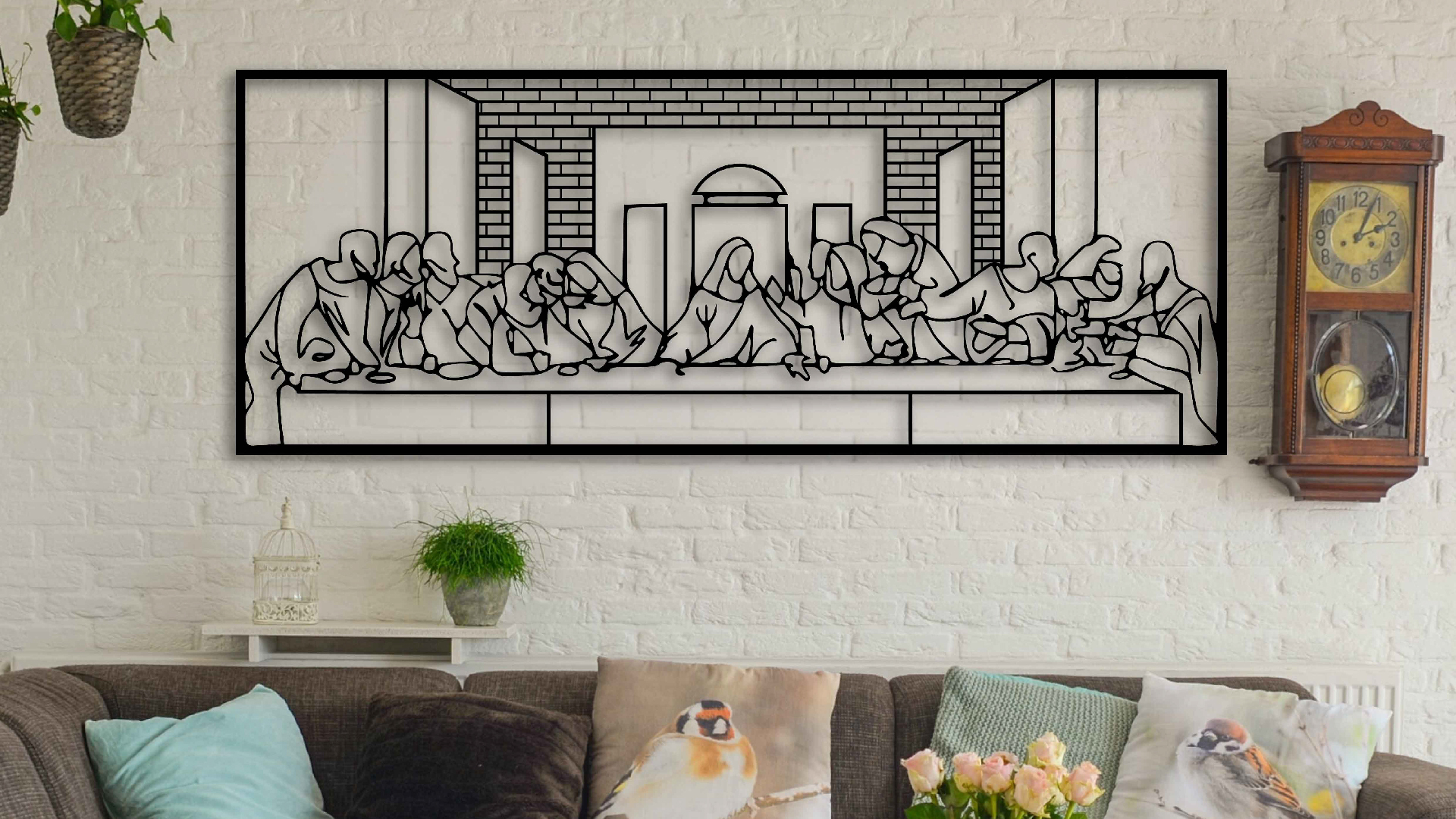 Tableau La Cène De Léonard De Vinci, Décoration Murale Chrétienne, Toile Encadrée Marron, 17x10 Pouces
