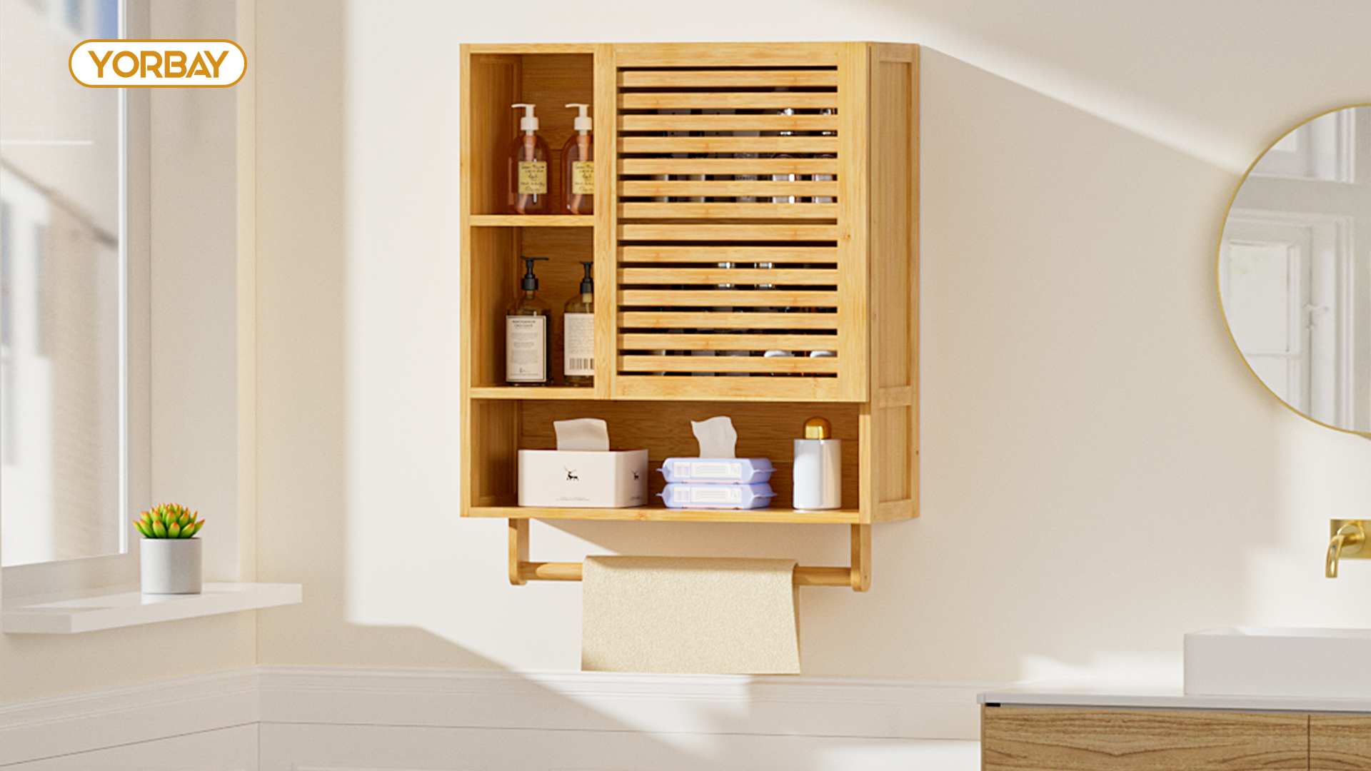 SoBuy Armadietto da Parete Mobiletto da Bagno Sospeso con 2 Ante e 2 Ripiani Colore Legno