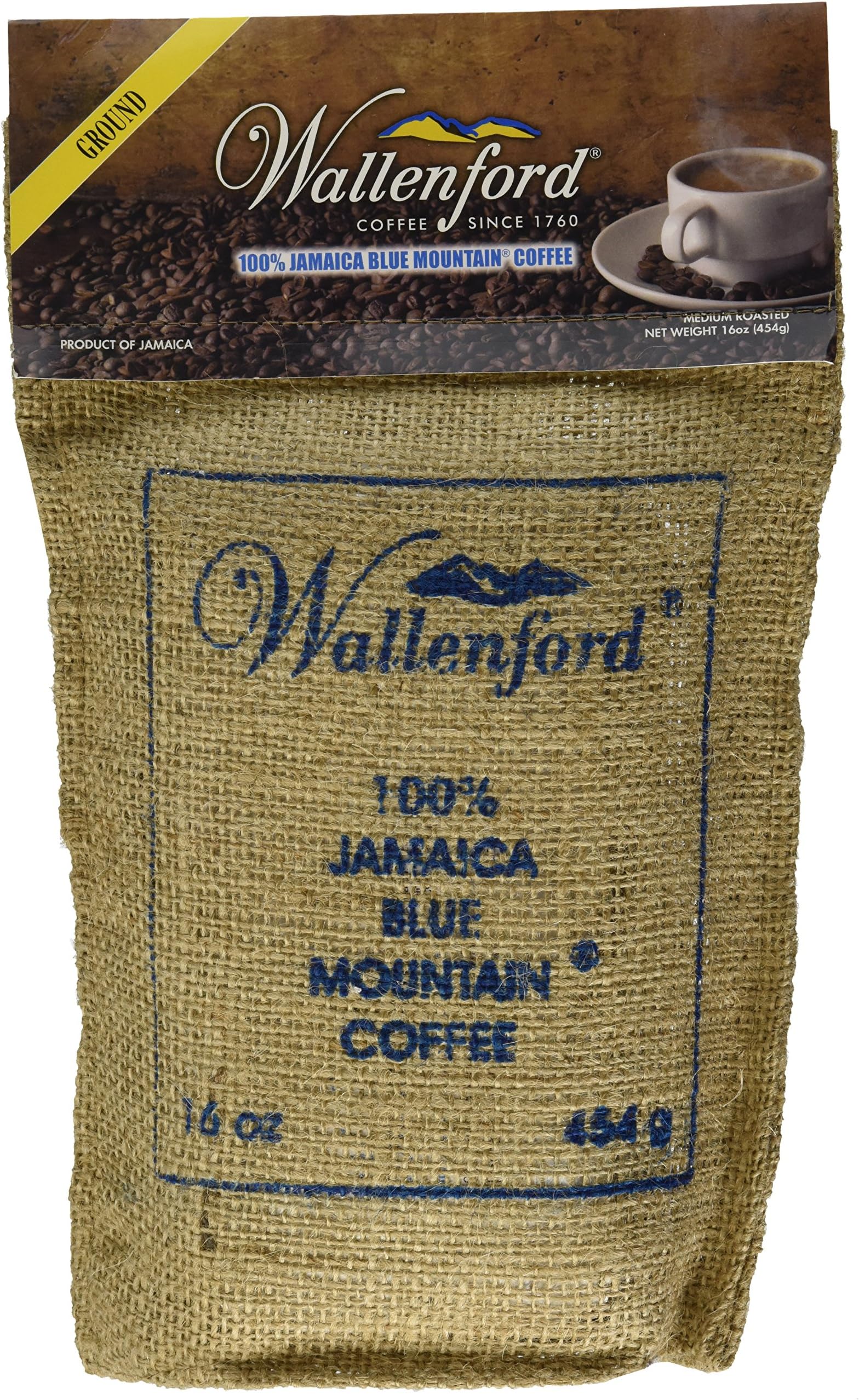 Roasted and Ground 100% Jamaica Blue Mountain Coffee, 16oz (1lb) Bag