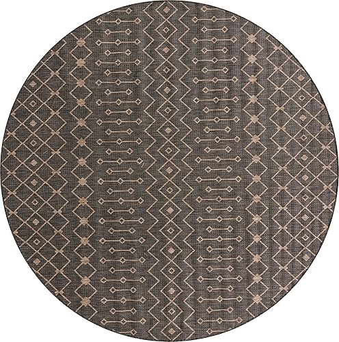 Miniatura 3 de Unique Loom Outdoor Trellis Collection - Alfombra de área, enrejado tribal (redonda, 10 pies 8 pulgadas, gris carbónnatural)