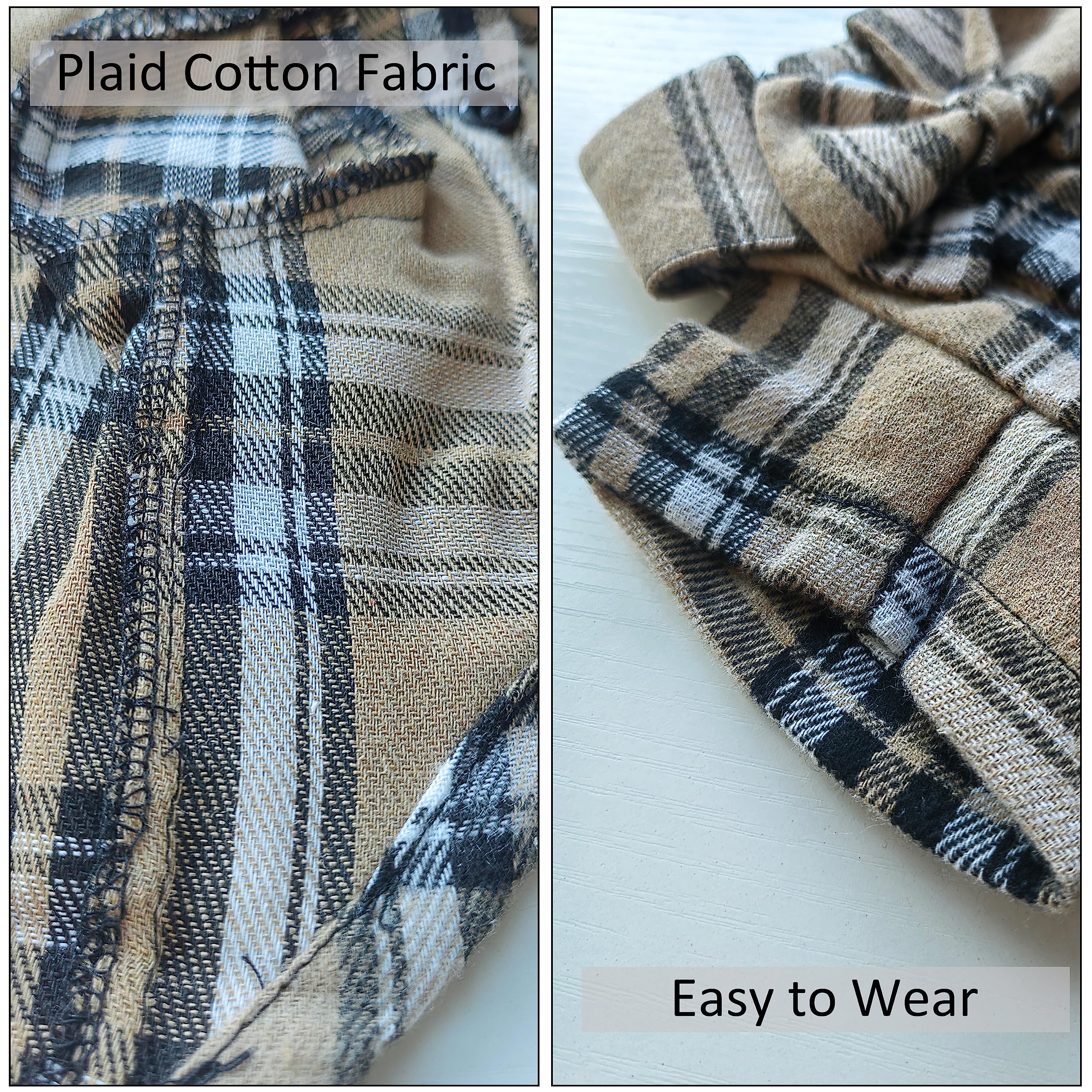 Plaid Dog Shirt,Soft Casual Pet Shirt Clothes, Dog Cotton Shirt with Bow Tie for Wedding,Christmas Costumes (Dark Khaki, X-Small) - Image 4