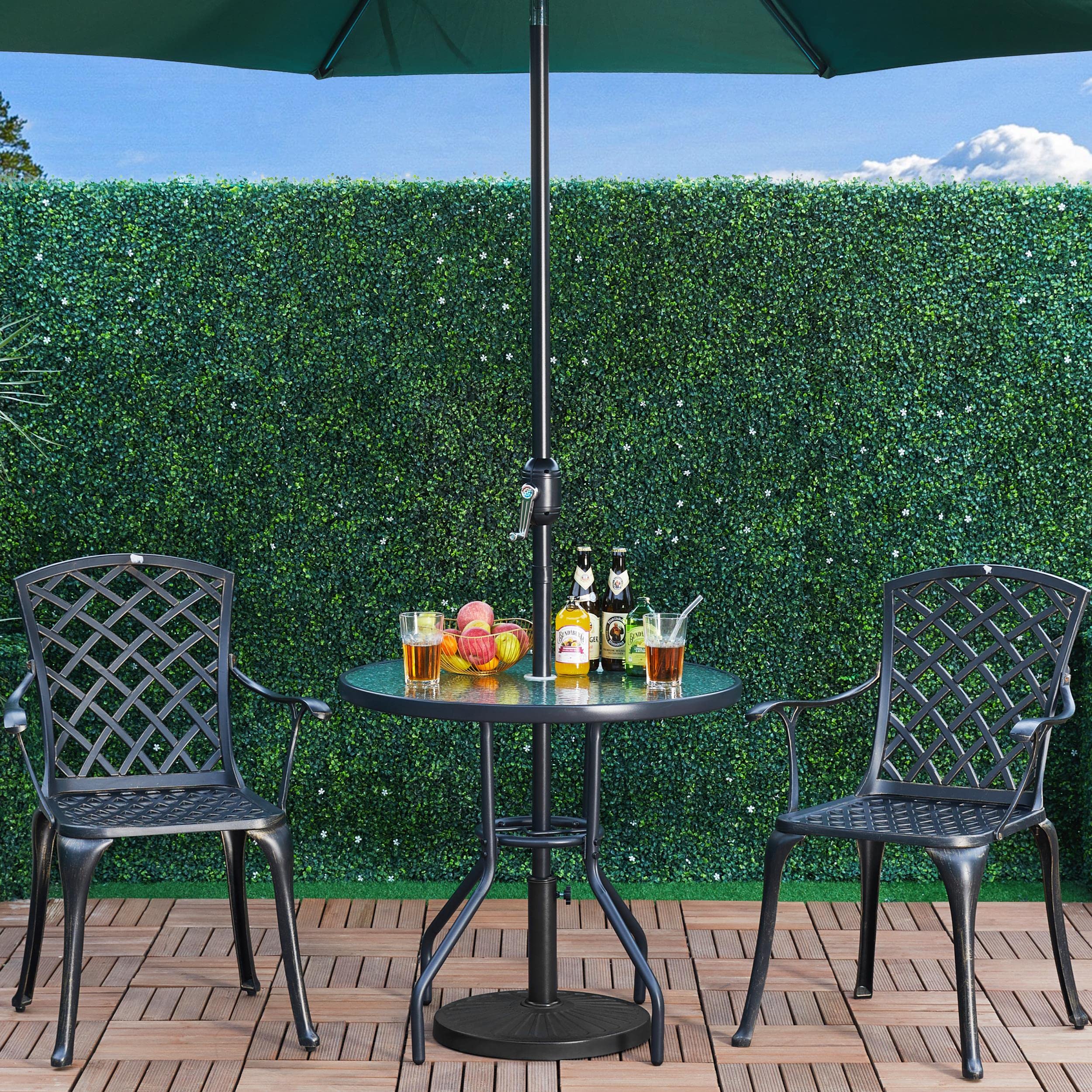 Abician Pied de Parasol Rond 10 kg Socle de Parasol en Résine Style Vintage Accessoire d'extérieur pour Jardin Restaurant Terrasse Piscine Noir/Vignes