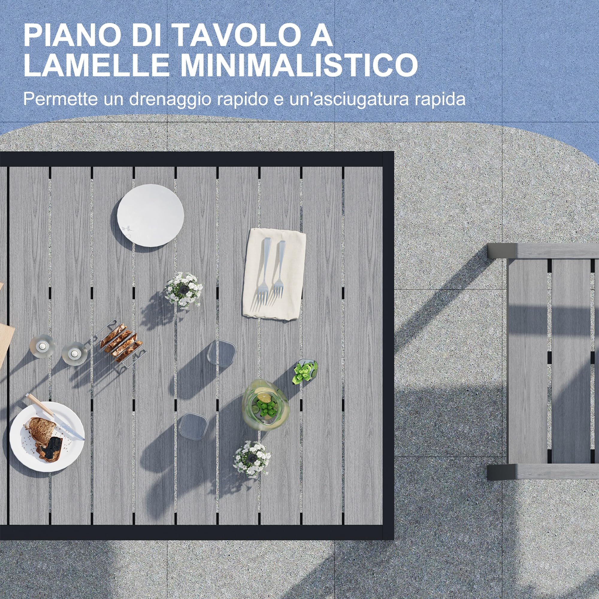 Devoko Tavolo da Giardino HDPS Resistente alle Intemperie, 189 x 80 x 74 cm Tavolino da Esterno Finitura a Vena di Legno e Facile da Manutenzionare, Tavolo da Pranzo Esterno per 6 a 8 Persone (Grigio)