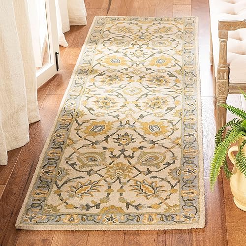 SAFAVIEH Classic Collection - Alfombra de pasillo, 2 pies 3 pulgadas x 8 pies, marfil y azul claro, hecho a mano, lana oriental tradicional, ideal disponible en Yaxa Colombia