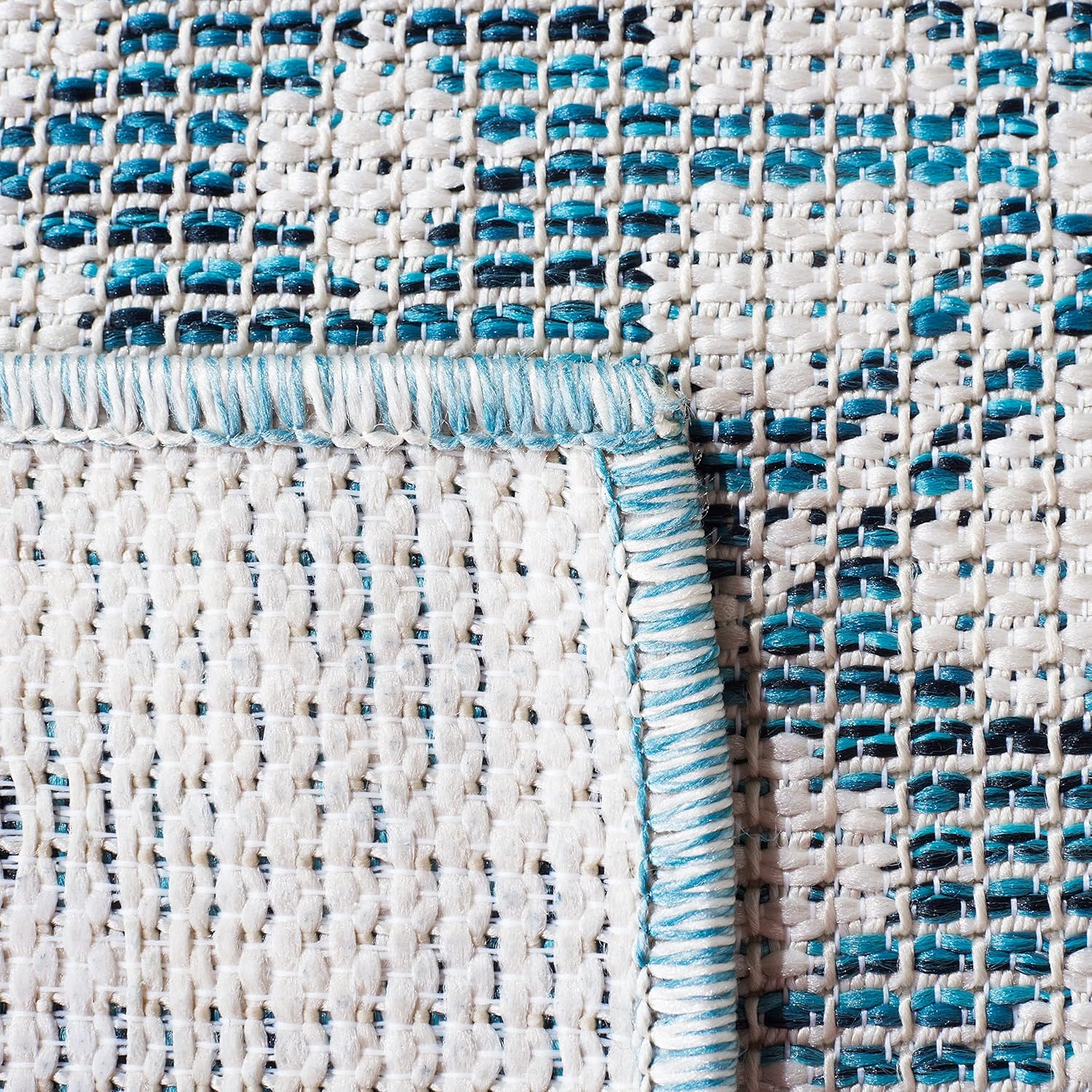 Martha Stewart x SAFAVIEH Outdoor Area Rug Collection - 6'5" x 6'5" Square, Blue & Beige, Weather Resistant & Washable, Ideal for Patio, Backyard, Mudroom, Deck, Dining Space (MSR4491M)