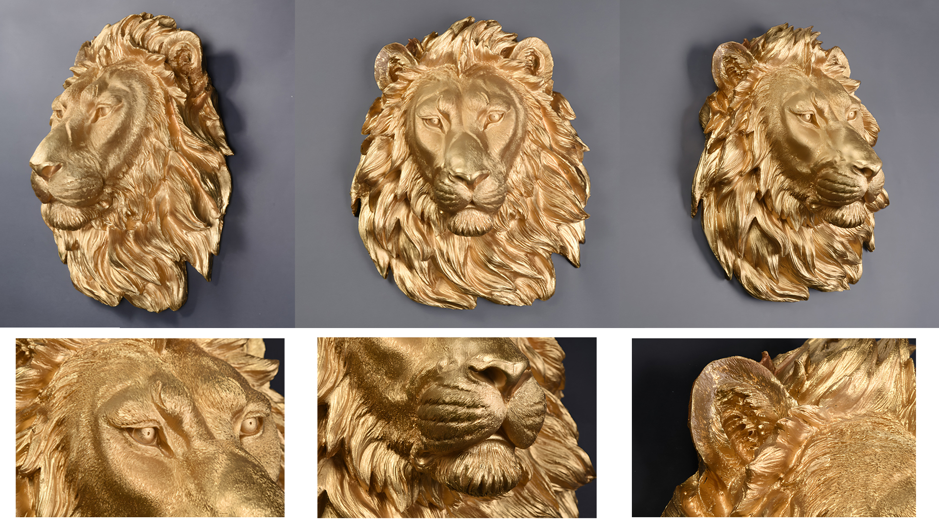 Löwenkopf Wanddekoration Aus Harz - Realistische Tierkopf Skulptur 21,5x19,5cm Für Wohnzimmer & Büro