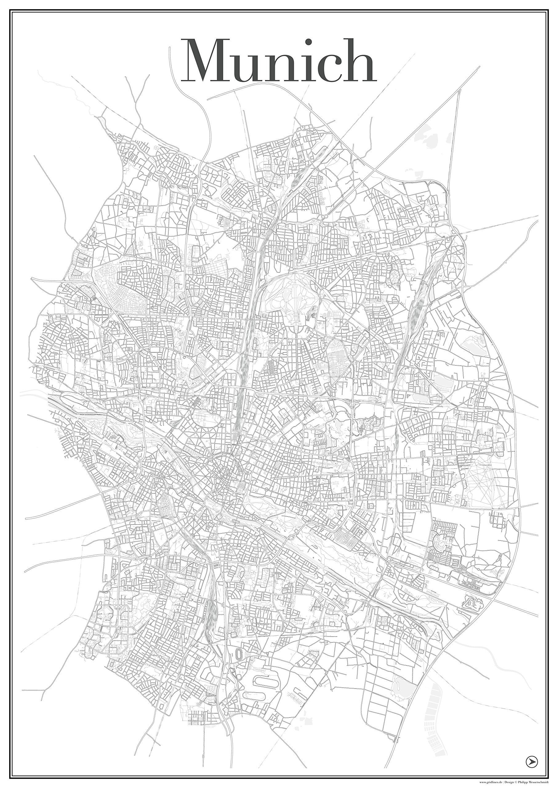 Poster de Munich plan de la ville affiche réseau routier Gridlines portrait DIN A1 60x84 cm Allemagne