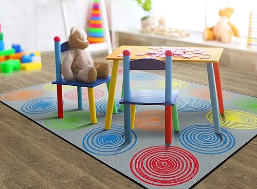 Miniatura 3 de Flagship Carpets Circles - Alfombra educativa abstracta para decoración de asientos de habitación de niños, aula de niños, alfombra de juego para